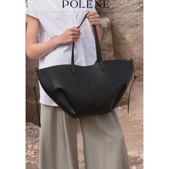 POLENE Cyme Textured Large Black Tote Bag - Picture 1 of 12